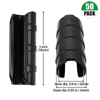50 PCS Greenhouse Clips 3/4 inch Plastic Greenhouse Clamps 20mm Black ABS Snap Clamp Tube Clip Garden Buildings Tube Clip for Greenhouse Film Sunshade Nets Frame Shelters- Outer Ø 0.95” inner Ø 0.78”