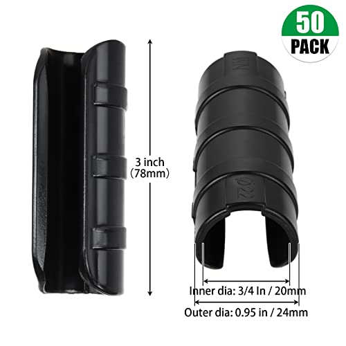 50 PCS Greenhouse Clips 3/4 inch Plastic Greenhouse Clamps 20mm Black ABS Snap Clamp Tube Clip Garden Buildings Tube Clip for Greenhouse Film Sunshade Nets Frame Shelters- Outer Ø 0.95” inner Ø 0.78”
