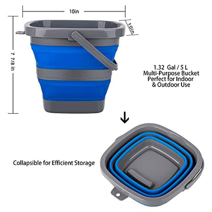 2 Pack Collapsible Plastic Bucket with 1.32 Gallon (5L) Each, Foldable Rectangular Tub for House Cleaning, Space Saving Outdoor Waterpot for Garden or Camping, Portable Fishing Water Pail - size: 1.32 Gal / 5L