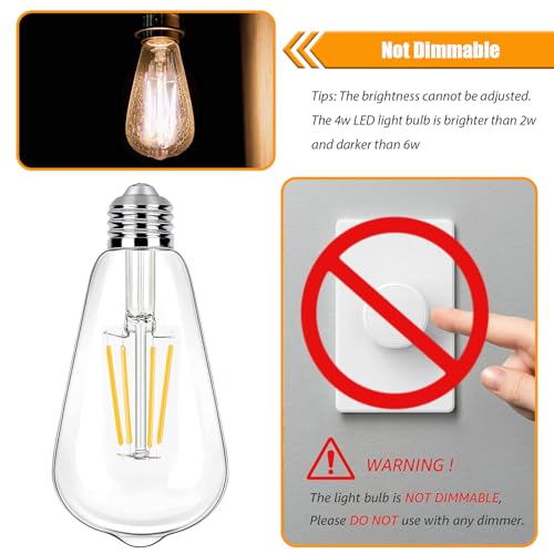 winsaLED 12 Pack LED Edison Bulb 40 Watt Equivalent, Non-Dim, 4W ST19 3000K | Warm White LED Light Bulb, 450LM, E26 Base, CRI 90 - color: 3000k-warm White