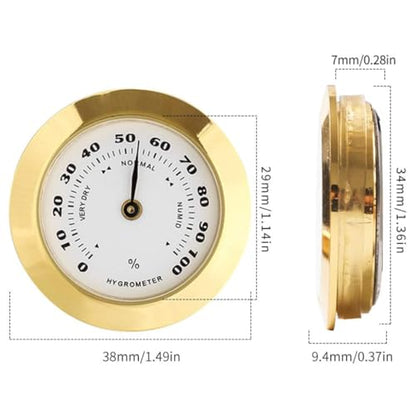 38mm Golden Upgraded Hygrometer Humidity Meter Mini Round Glass Analog Hygrometer Suitable for Humidors Guitar Violin Thermometer for Weather with Probe