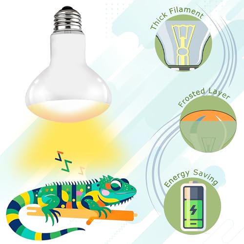 UVA Reptile Heat Lamp Bulb, 60W Daylight Basking Lamp Bulb | Simulated Sunlight to Support Thermoregulation & Daily Activity, Provides Natural Basking Warmth, 3.15" Bulb Diameter,2-Pack - color: Yellow Sunlight, size: 60W-3.15″