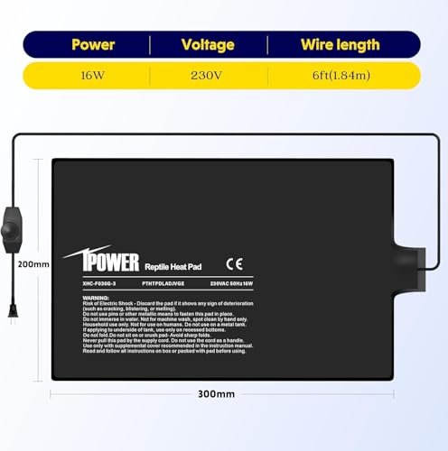 iPower 8 by 12-Inch 16 Watts Reptile Heating Mat with Temperature Controller Under Tank Warmer Terrarium Heat Pad for Reptiles and Amphibians, Black - size: 8 X 12 Inch, style: 1 Pack with Adjustable Knob
