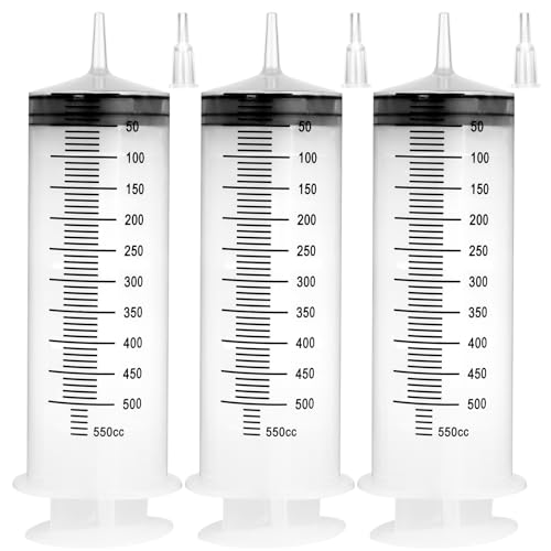 3 Pack 550ml Large Syringes with Tip Adapter, Sterile and Individual Sealed, Plastic Garden Syringe for Liquid, Paint, Oil, Watering Plants, Refilling - style: 550ml