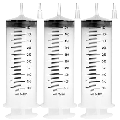 3 Pack 550ml Large Syringes with Tip Adapter, Sterile and Individual Sealed, Plastic Garden Syringe for Liquid, Paint, Oil, Watering Plants, Refilling - style: 550ml