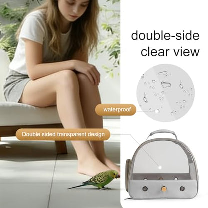 Bird Carrier, Portable Small Bird Parrot Parakeet Carrier with Standing Perch and Mat, Side Access Window Collapsible (Grey, Clear Windows) - color: Grey