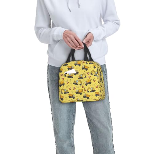 Women Truck Excavato Print Insulated Lunch Box Thermal | Truck Yellow Excavato, Neoprene Fresh-Keeping Tote, Adjustable Strap for Office & Picnic - color: Pattern (861)