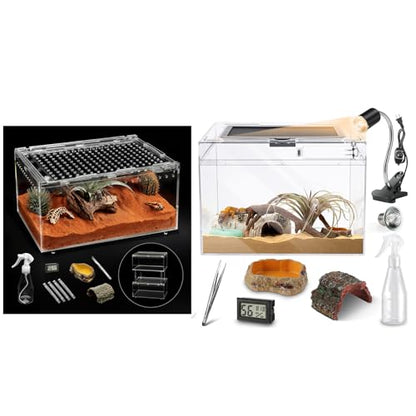 PC Large Reptile Terrarium Starter Kit,Magnetic Jumping Spider Enclosure,Hermit Crab Tank,Arboreal Tarantula Cage for Praying Mantis
