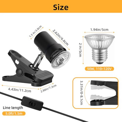 Reptile Heat Lamp with 360° Rotatable Clamp Basking Spot Light with 50W UVA UVB Heat Bulb Simulated Sunlight Heating Lamp for Turtles Lizards Snakes Amphibian Terrariums Tanks - size: Reptile Heat Lamp (Standard)