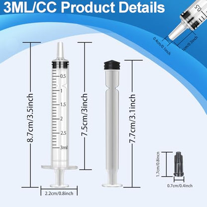 3ml Syringe with Measurement for Scientific Labs, Feeding Pets, Refilling and Measuring Liquids,Dispensing,with Cap (5PCS, 3ml) - size: 5PCS-3ml
