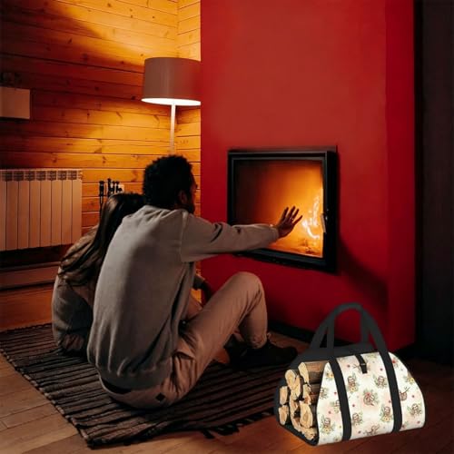 AMRANDOM Firewood Carrier Bag with Handles Log Holder Foldable & Waterproof for Fireplace, BBQ, Camping, Garden (Cute Sloth Dont Hurry Be Happy) - color: Color1025