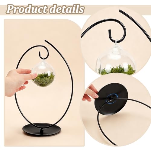 PH PandaHall Classic Black Ornament Display Stand Iron Hanger Rack Plant Holder Terrarium Hanger with 12.2 in Height for Home Decor Christmas Ornaments Air Plants Sun Catchers Succulents Glass Globes