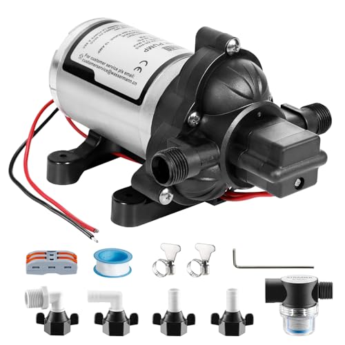 RV Water Pump 12V DC 2088-554-144 Replacement, 3.5 GPM 45PSI, Quiet Water Pump for RV, Camper, Self-priming RV Water Pressure Pump, Food Truck Travel Trailer RV Water Pumps with Acessories - color: White07