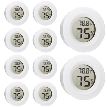 10 Pack Mini Hygrometer Thermometer - Digital Hygrometer Gauge LCD Monitor Temperature Humidity Meter Indoor Room Round Humidity Temperature Gauge for Greenhouse Home Kitchen - color: White