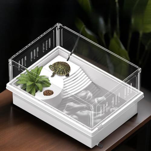 High Transparent Turtle Tank Removable Basking Platform with Drain Hole Household Desktop Terrarium for Reptiles Habitat