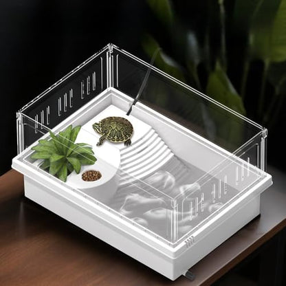 High Transparent Turtle Tank Removable Basking Platform with Drain Hole Household Desktop Terrarium for Reptiles Habitat
