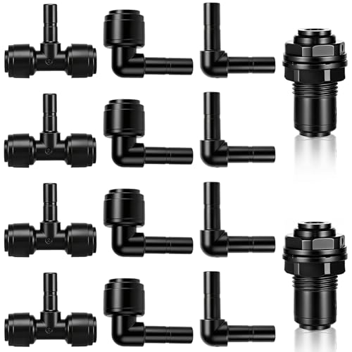14 Pack 1/4" Reptile Mister System Fittings Irrigation Quick Connect, Push to Connect Reptile Mister Fittings,8 Elbows,4 Tees,and 2 Bulkhead,360 Degree Adjustable for Aquarium,Vivarium,Plants - size: 14 Pack Mister Fittings Kit