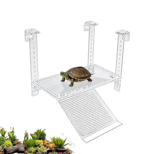Turtle Basking Platform, Clear Acrylic Turtle Dock with Slip-Resistant Ramp and Built-in Hooks for Aquatic Turtles, Direction-Adjustable Ramp, Turtle Terrace, Turtle Tank Accessories - size: Medium