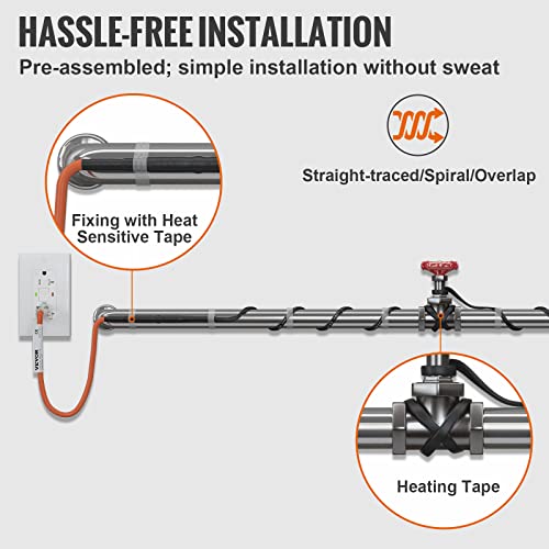 VEVOR Self-Regulating Pipe Heating Cable, 18-feet 5W/ft Heat Tape for Pipes Freeze Protection, Protects PVC Hose, Metal and Plastic Pipe from Freezing, 120V - size: 18 Feet