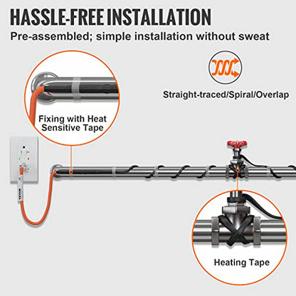 VEVOR Self-Regulating Pipe Heating Cable, 18-feet 5W/ft Heat Tape for Pipes Freeze Protection, Protects PVC Hose, Metal and Plastic Pipe from Freezing, 120V - size: 18 Feet