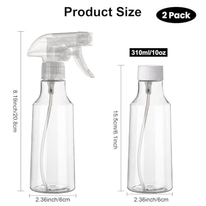 2 Pack 360° Reverse Plastic Spray Bottles 10oz Empty Spray Bottle | Adjustable Nozzle, 310ml Fine Mist Spray Bottle for Hair, Cleaning Solutions, Cooking, Plant, Essential Oils, Clear - color: A-Clear