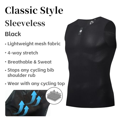 YKYWBIKE Men's Cycling Base Layer Sleeveless Cycling Jersey Men Quick Dry Bicycle Undershirt Mesh Bike Base Layer Vests - color: Black, size: X-Small
