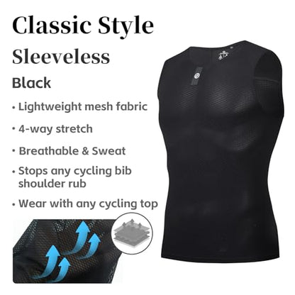 YKYWBIKE Men's Cycling Base Layer Sleeveless Cycling Jersey Men Quick Dry Bicycle Undershirt Mesh Bike Base Layer Vests - color: Black, size: Small