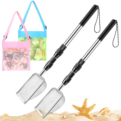 POILKMNI New Upgraded 2 Pcs Shark Tooth Sifter with Seashell Bags, Beach Sand Sifter, Sand Scoop Shell Scooper for Beach Scoop Shovel Sifter Tool for Picking Up Shells, Shark Tooth Sifter Dipper - color: Black