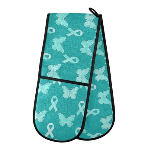 Dual-functionality Mitts and Pot Holders Sets High Heat Resistant Pot Holder Gloves Kitchen Aid BBQ (Green Fresh Butterfly) - color: Green Fresh Butterfly