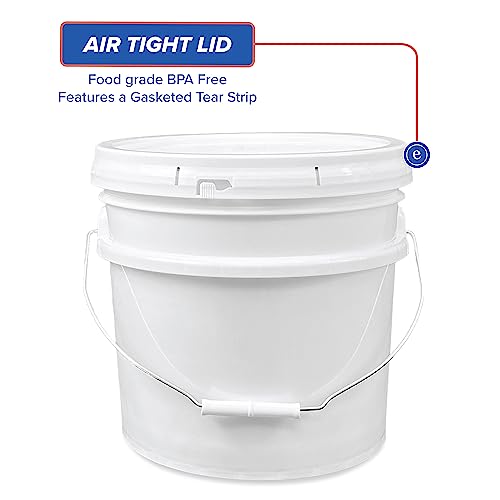 3.5 Gallon Plastic Bucket with Lid I Food Grade Bucket | White | BPA-Free I Heavy Duty 90 Mil All Purpose Pail Reusable I Made in USA (12 Count) - size: 12 Packs