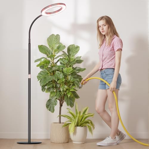 Grow Light Plant Light for Indoor Plants, Full Spectrum Grow Lamp with Pedestal Stand, Automatic Timer for 3H/9H/12H, 10 Dimmable Levels, Height Adjustable 51-67in Black - color: Black High