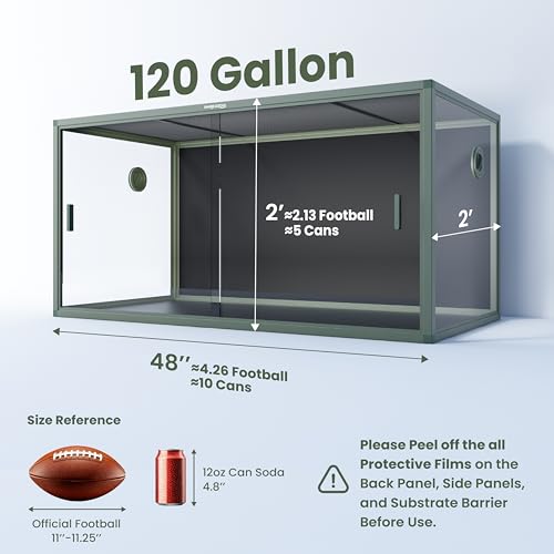 120 Gallon Reptile Tank for Bearded Dragon, Snake, Adult Reptile | Optimal Ventilation & Light Penetration by Rust Proof Mesh Top, Easy Assembly within 6 Steps with Clear Instruction - color: Earthy Green, size: 120 Gallon