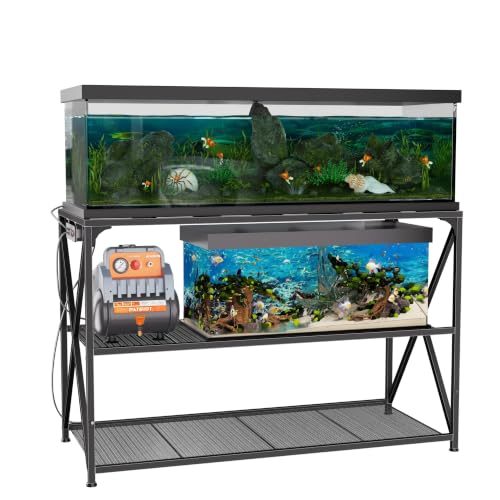 55-75 Gallon Fish Tank Stand, 49.2 x 19.7x 31.5 Inch | Industrial Aquarium Stand with Power Outlet and Switch, Turtle Tank, Reptile Terrariums and Breeder Tank Stand, Black - color: Black
