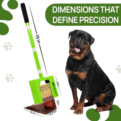 Dispoz-A-Scoop® Revolutionary 4-in-1 Dog Poop Scooper, 24" Handle & 8 Refill Bags - Fast, Easy, Clean with Disposable Bag Attachment, Just Scoop & "Pop" into trash. U.S.A, Always Stays Clean. - style: Bright green for nightime visibility