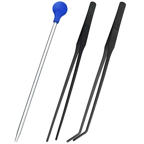 Weewooday 3 Pcs Axolotl Tank Accessories, Tweezers Syringe for Aquarium | Long Tweezer, Acrylic Coral Feeder Tube, Aquarium Tongs, Feeding Tweezers for Fish Snake Lizard Spider