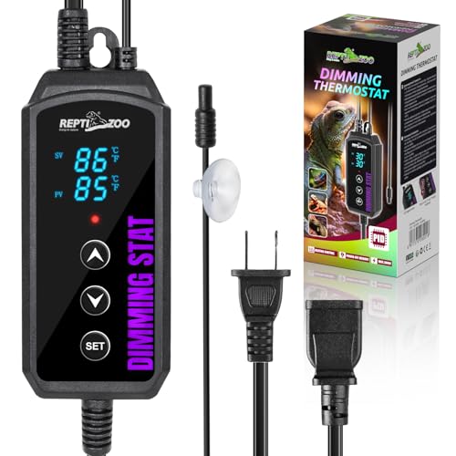 REPTI ZOO Reptile Dimming Thermostat, PID Temperature Controller with LED Digital Screen, Reptile Thermostat for Reptile Heat lamp Blub & Mat Heaters, Memory Function