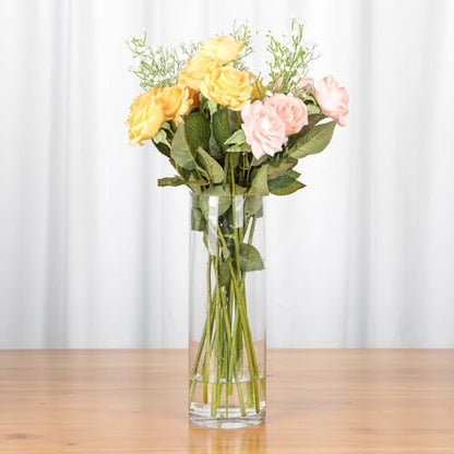 WGVI Quality Thick Weighted Clear Cylinder Glass Vases, 4" W x 12" H, Flower Arrangement Floating Candle Holders Wedding Centerpieces Terrarium Planter Floral Countertop Storage Container, 1 Piece - size: 4"x12"H