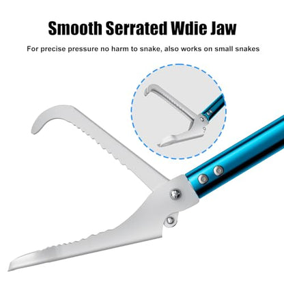 60" Snake Tongs, Professional Aluminum Alloy Standard Reptile Grabber Reacher | Snake Catcher Wide Jaw Handling Tool for Outdoor, Garden, and Emergency Use