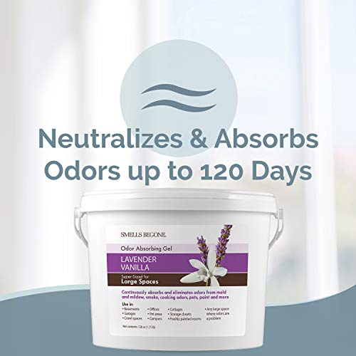 SMELLS BEGONE 1-Gallon Gel Odor Eliminator – High-Capacity, Long-Lasting Absorber for Large Basements, Garages, Workshops & Commercial Areas – Remove Tough Odors with Essential Oils (Lavender Vanilla)