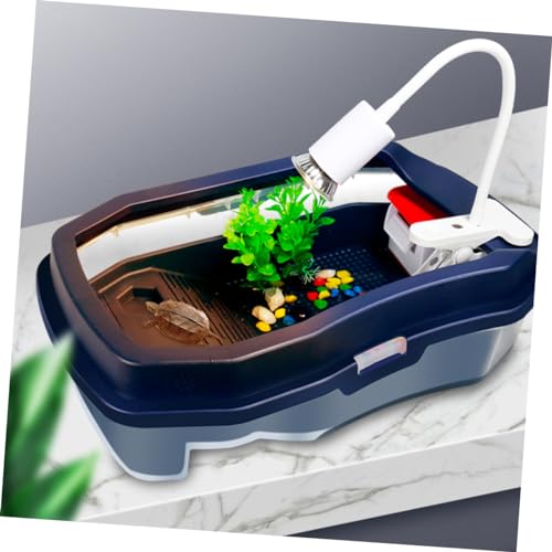 DECHOUS 1Pc Tortoise Tank with Basking Platform Water and Land Dual Use Turtle Feeding Box for Healthy Pet Habitat and Easy Cleaning