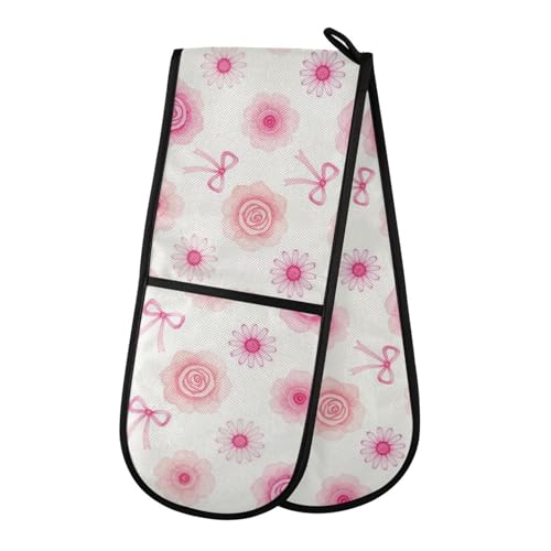 Dual-functionality Mitts and Pot Holders Sets High Heat Resistant Pot Holder Gloves Kitchen Aid BBQ (White Pattern French Floral) - color: White Pattern French Floral