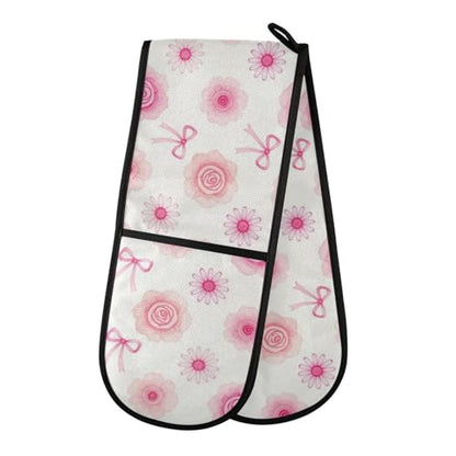 Dual-functionality Mitts and Pot Holders Sets High Heat Resistant Pot Holder Gloves Kitchen Aid BBQ (White Pattern French Floral) - color: White Pattern French Floral