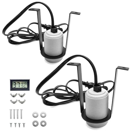 2 Pcs Reptile Ceramic Heat Lamp Holder,Reptile Light Fixture with Thermometer,Pet Terrarium Heat Lamp Bulb Socket Bracket for for Bearded Dragon Lizard Snake Tortoise - size: 3.5*2.4*4.5IN | 2PCS