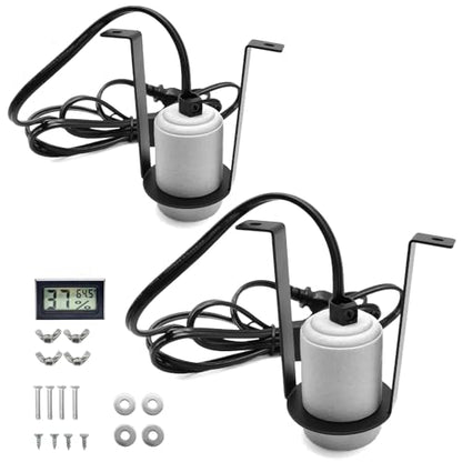 2 Pcs Reptile Ceramic Heat Lamp Holder,Reptile Light Fixture with Thermometer,Pet Terrarium Heat Lamp Bulb Socket Bracket for for Bearded Dragon Lizard Snake Tortoise - size: 3.5*2.4*4.5IN | 2PCS