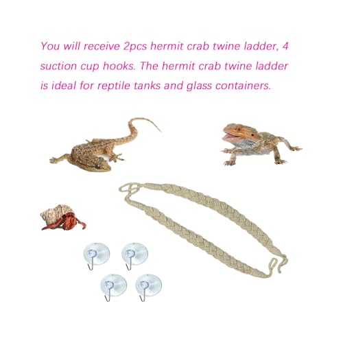 2 Pcs Hermit Crab Sturdy Twine Ladder, Hermit Crab Vine Climbing Toys, Reptile Tank Terrarium Accessories for Hermit Crab Geckos Snakes Lizards Geckos Tree Frogs