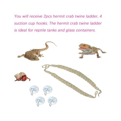 2 Pcs Hermit Crab Sturdy Twine Ladder, Hermit Crab Vine Climbing Toys, Reptile Tank Terrarium Accessories for Hermit Crab Geckos Snakes Lizards Geckos Tree Frogs