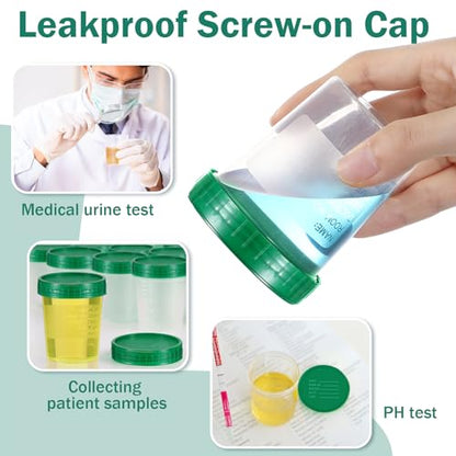 Geiserailie 100 Pcs Urine Cups 4oz Disposable Specimen Container,Green | Pee Cups for Testing, Leak Proof Screw on Lids for Safe Urinalysis Pee Stool Sample Collection Analysis - color: Green