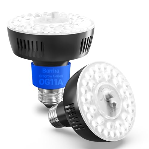 Barrina OG11A Grow Light Bulbs for Indoor Plant, 5000K 11W, 2 Packs, Black | Integrated Dimming & Timing, E26 Plant Light Bulb, Full Spectrum, High PPFD for Seeds and Greens - color: 5000K-Black Cover, size: 11W-2 Packs
