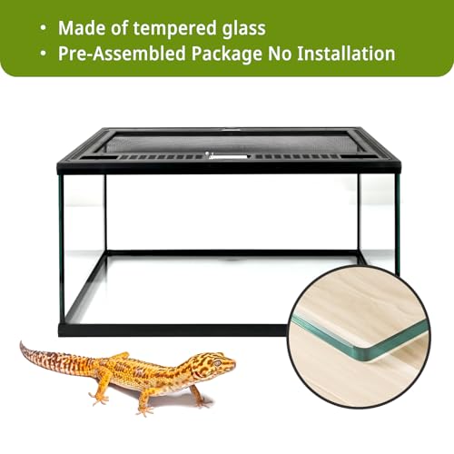 Reptile Glass Tank 20"*12"*10" Pre-Assembled Terrarium for Turtle,Hermit Crab,Bearded Dragon,Gecko,Lizard,Snake,Spider,Fish,Tarantula Enclosure with Top Screen Ventilation and Openning Door - size: 20*12*10inch