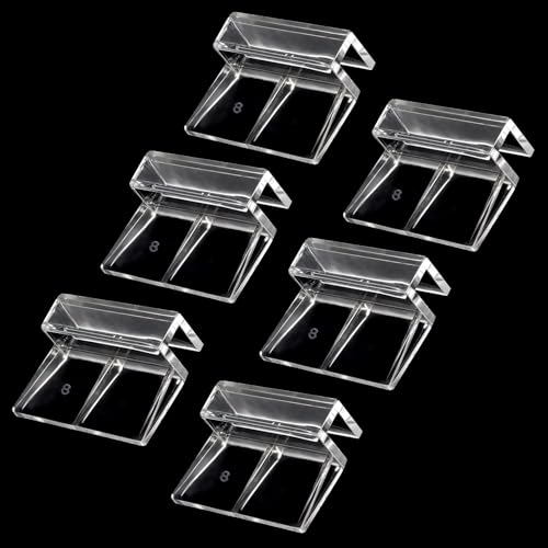 Sliverdew 6 PCS Aquarium Lid Clips, 8mm Clear Acrylic Fish Tank Lid Holder Aquarium Hoods Support Clamps for Rimless Fish Tank Glass Top - for Thickness 8mm - size: for 8mm thickness